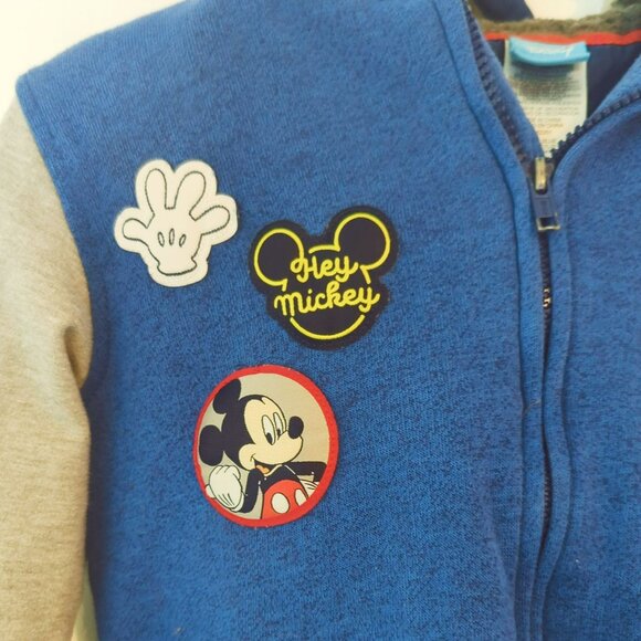 Disney Mickey Mouse Varsity Hoodie Jacket Blue & Gray Zip-Up Boys Size 7/8 - Picture 5 of 9